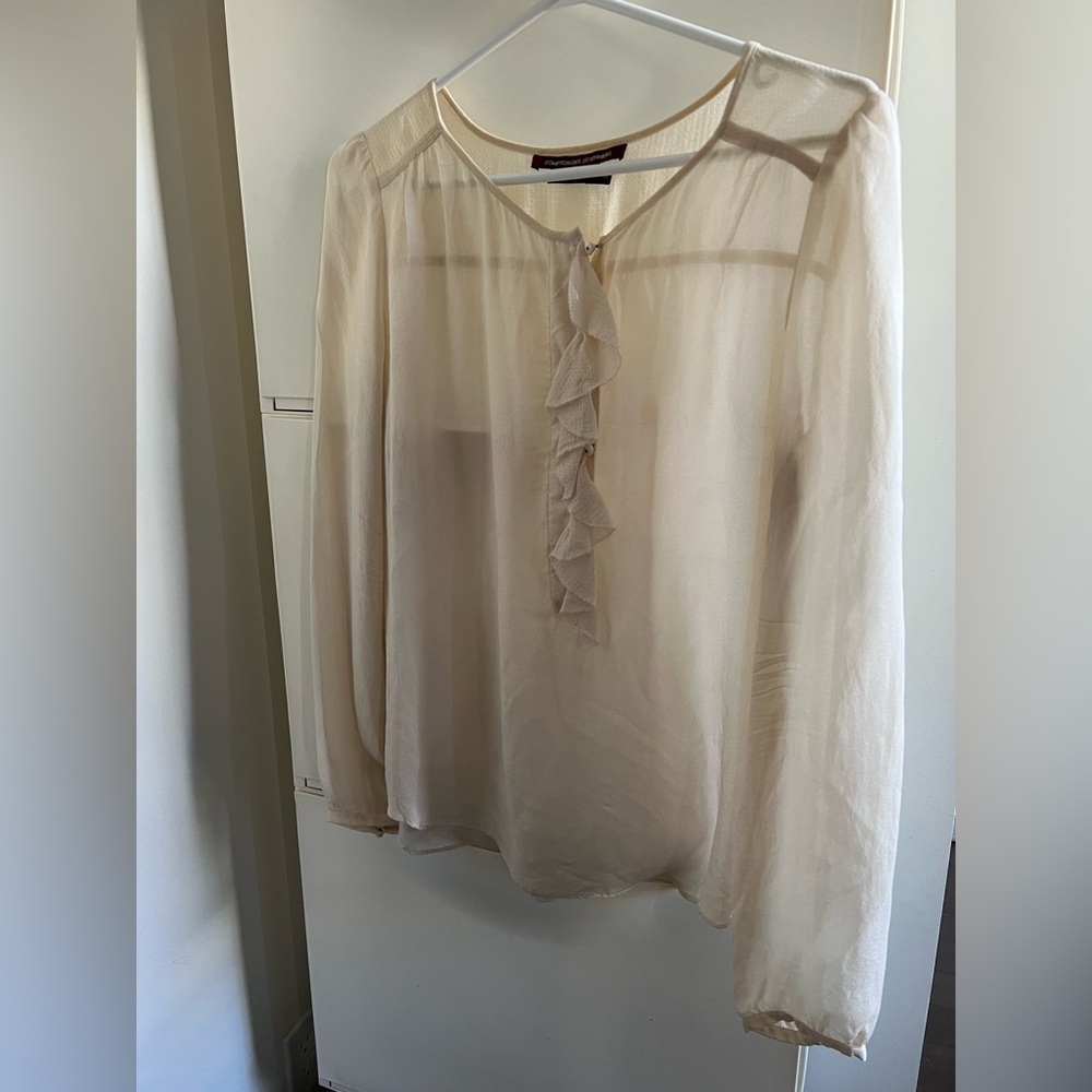 Comptoir Des Cotonniers Sheer Cream Blouse with Ruffle Accent